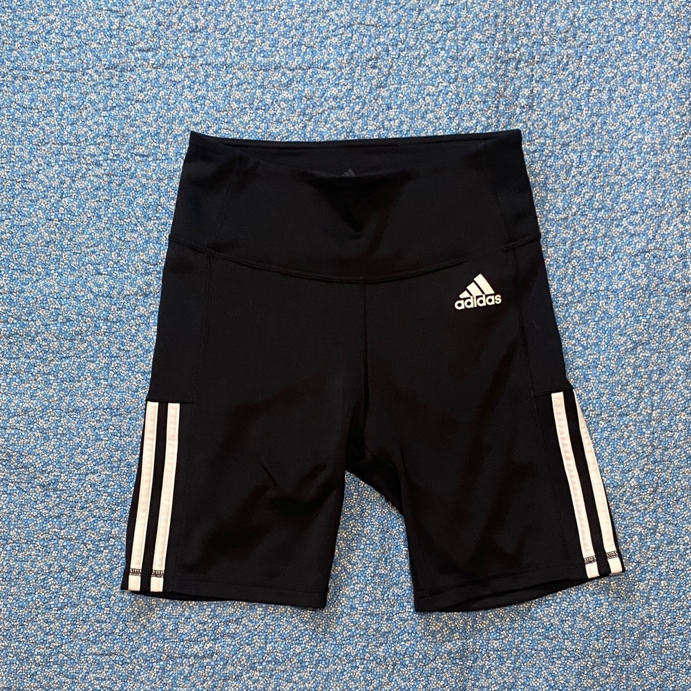 adidas Black Bike Shorts with White Side Stripes